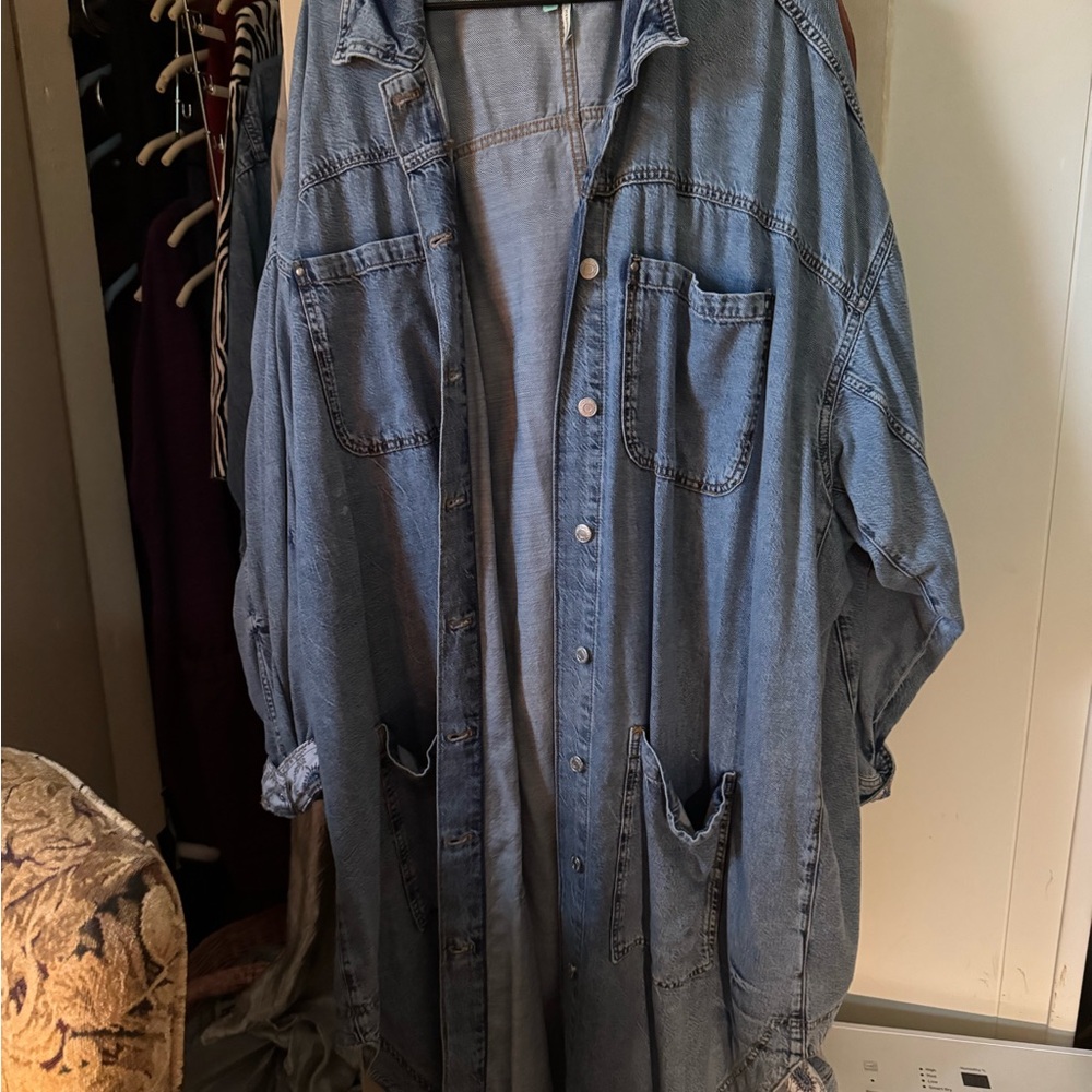 NEW Pilcro By Anthropologie Draped Denim Duster Jacket Size 3X